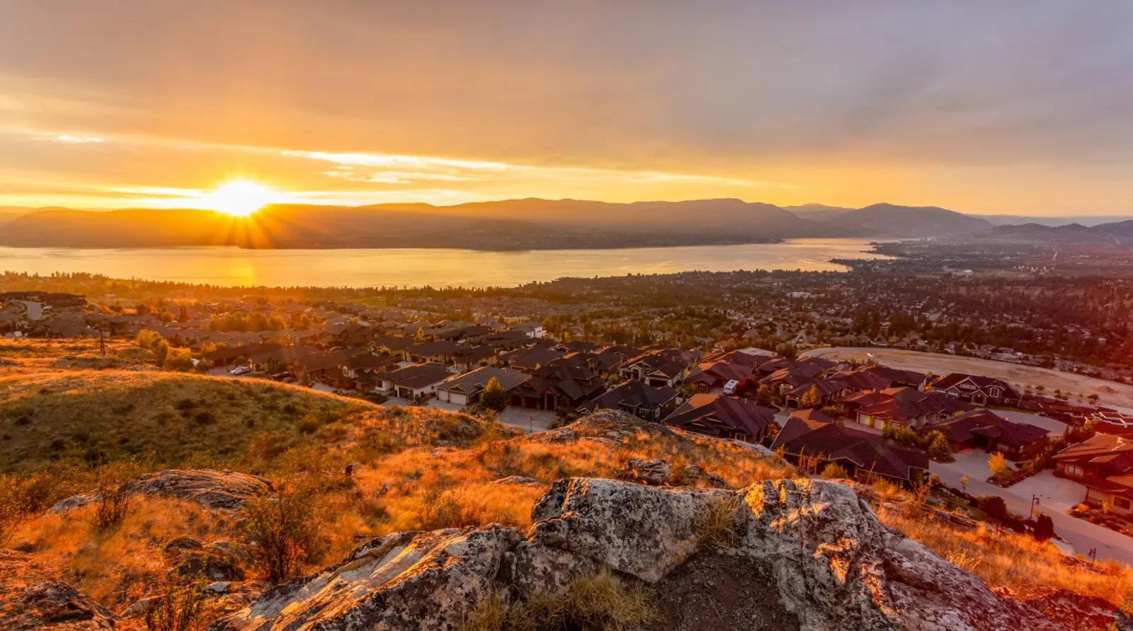 Sunset over Okanagan Lake and Kelowna